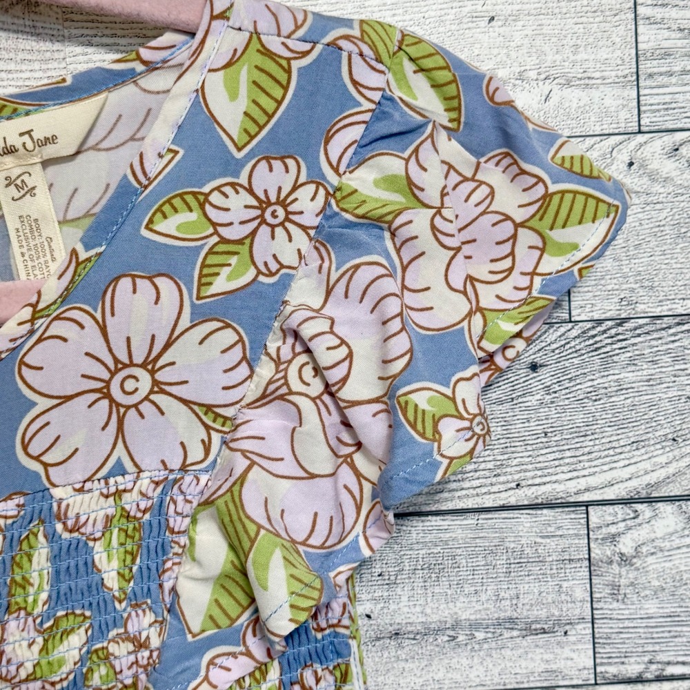 Matilda Jane Floral Smocked Maxi Dress Blue Pink‎ Flutter Sleeve Women Size M - Picture 7 of 12